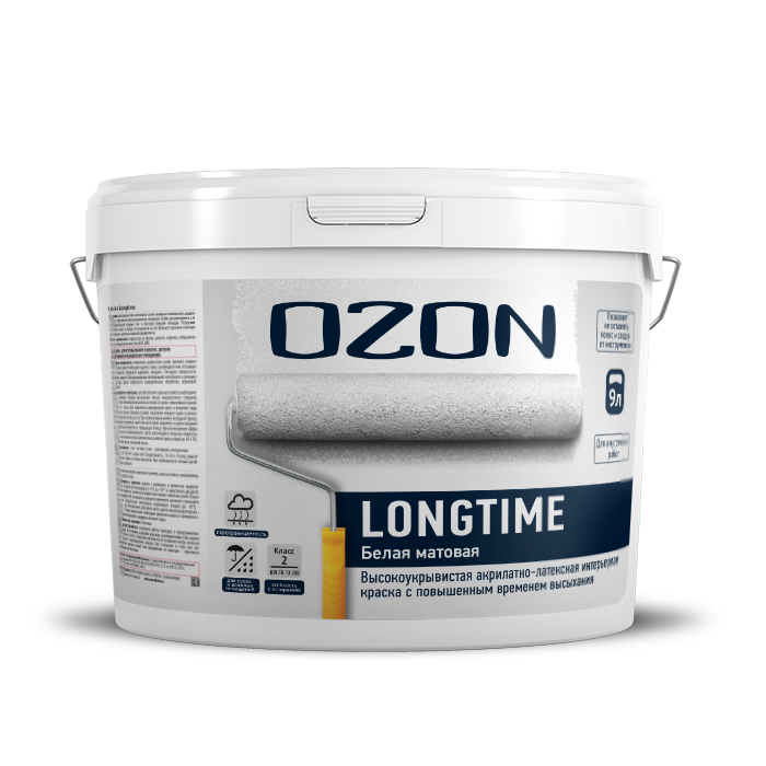 Краска акрилатно-латексная высокоукрывистая OZON Longtime ВД-АК-227СМ-12 С (бесцветная)  морозостойкая